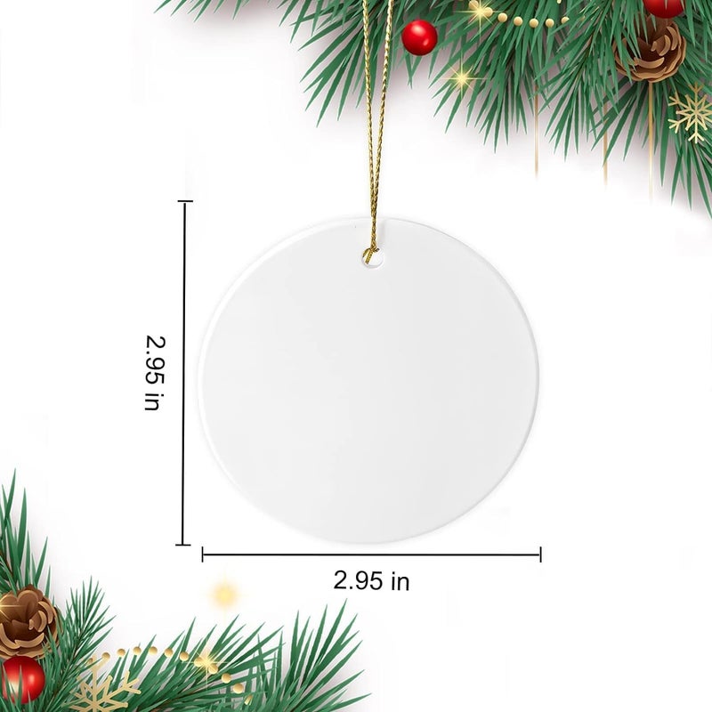AMONE Sublimation Ceramic Ornaments - Bulk White Round Porcelain Ornament Blanks for Heat Press Printing - Personalized Xmas Tree Keepsake Crafts Gift Christmas Decorations - Image 2